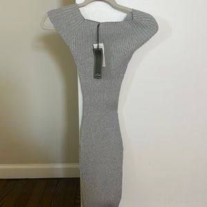 Cotton on xs gray ribbed off the shoulder midi dress
